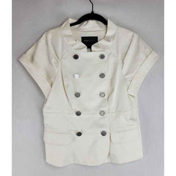 BCBGMAXAZRIA Womens Size Medium White Double Breasted Short Sleeve Jacket